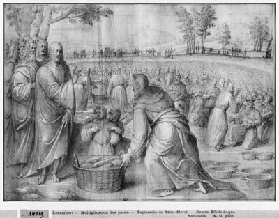 Life of Christ, Multiplication of the Loaves and Fishes, Preparatory Study of Tapestry Cartoon for the Church Saint-Merri in Paris by Henri Lerambert